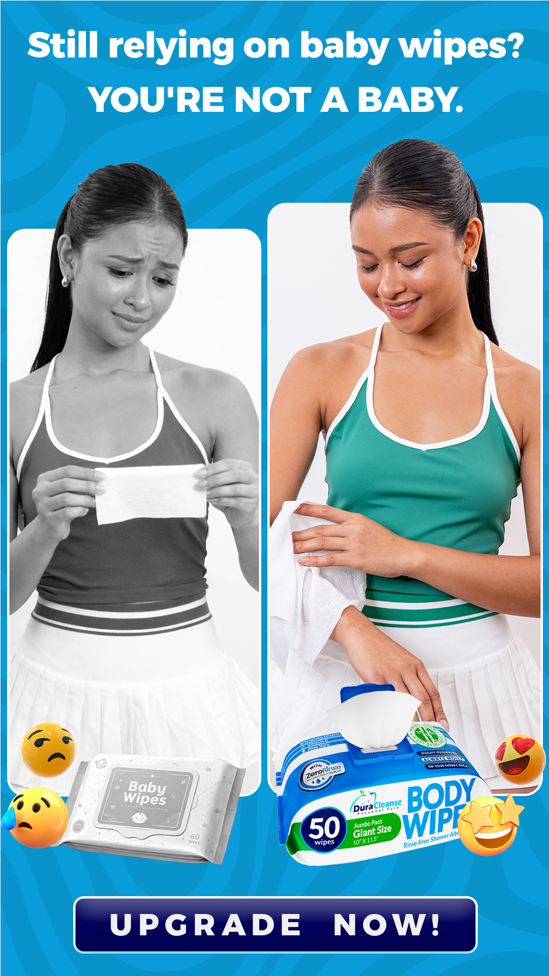 problem agitation Adult Body Wipes ad creative — DURA Cleanse