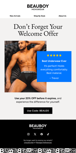 Twenty Percent Off Non-Buyer — Beauboy email