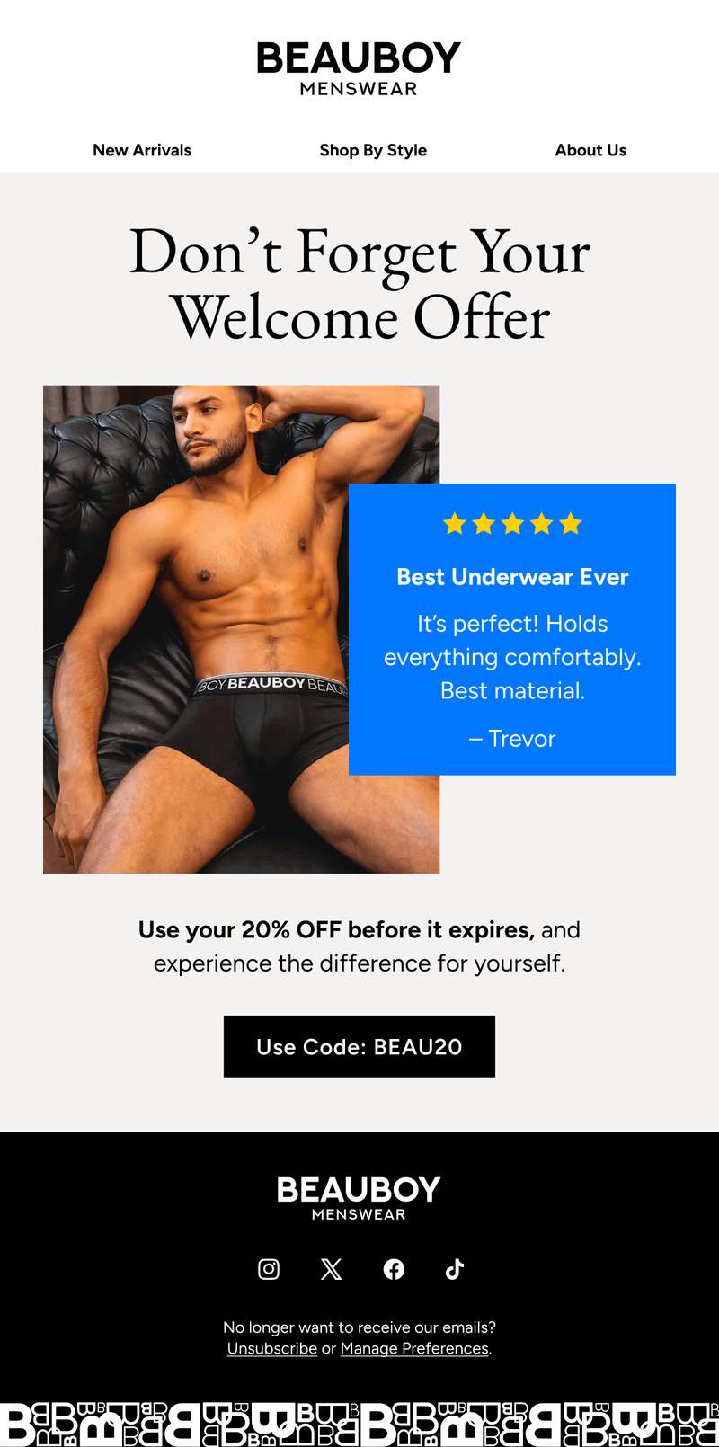 Win-Back email — Twenty Percent Off Non-Buyer by Beauboy