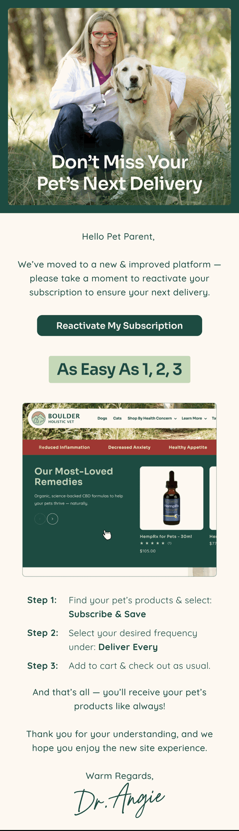 Reactivate Pet Subscription Platform — Boulder email