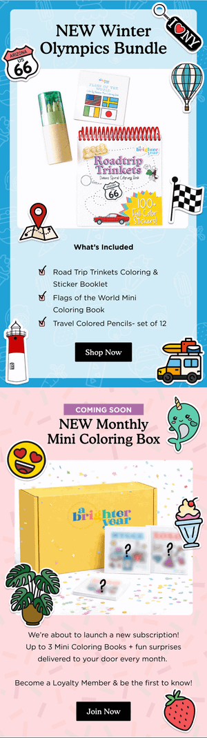 Monthly Mini Coloring Box Launch — Brighter Year email