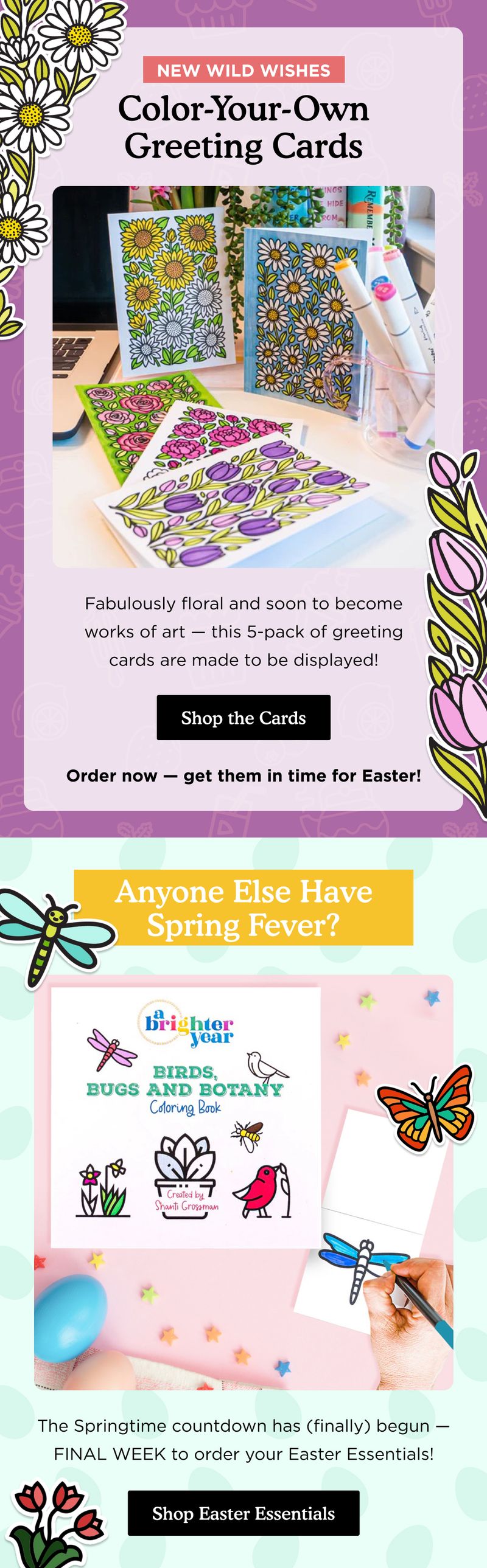 Promotional email — Color-Your-Own Greeting Cards by Brighter Year