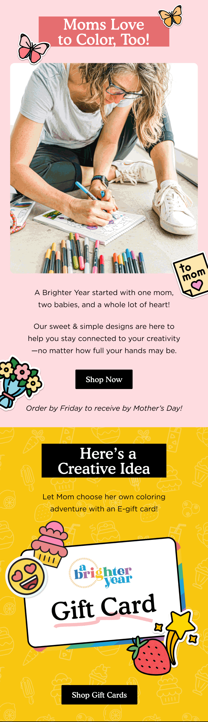 Promotional email — Moms Love To Color Too by Brighter Year