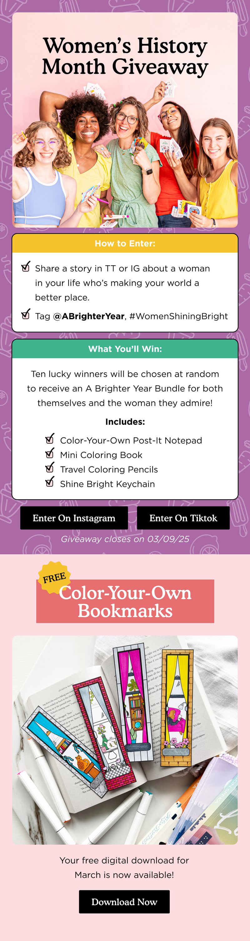 Promotional email — Women's History Month Giveaway by Brighter Year