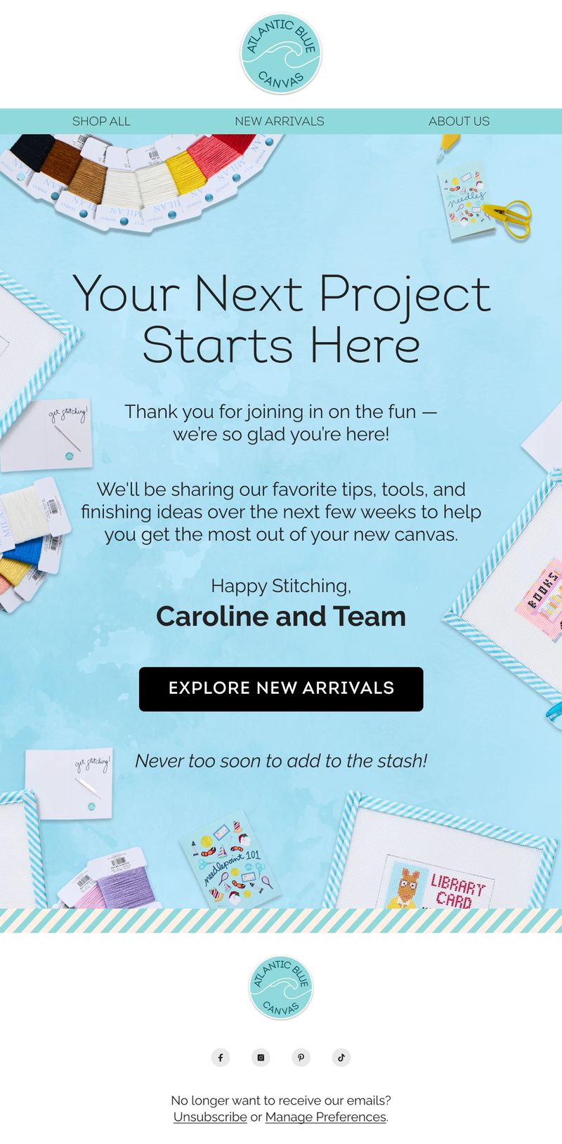 Nurture email — Your Next Needlepoint Project Starts Here by Atlantic Blue Canvas