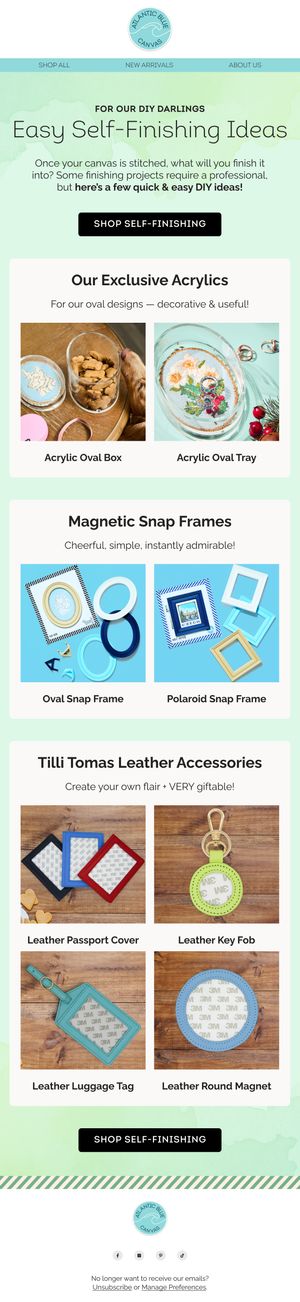 Easy Self-Finishing Ideas — Atlantic Blue Canvas email
