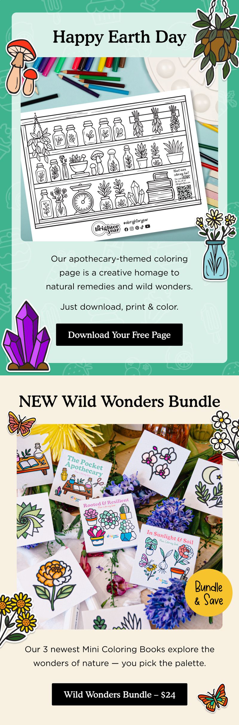Seasonal email — Earth Day — Free Coloring Page by Brighter Year