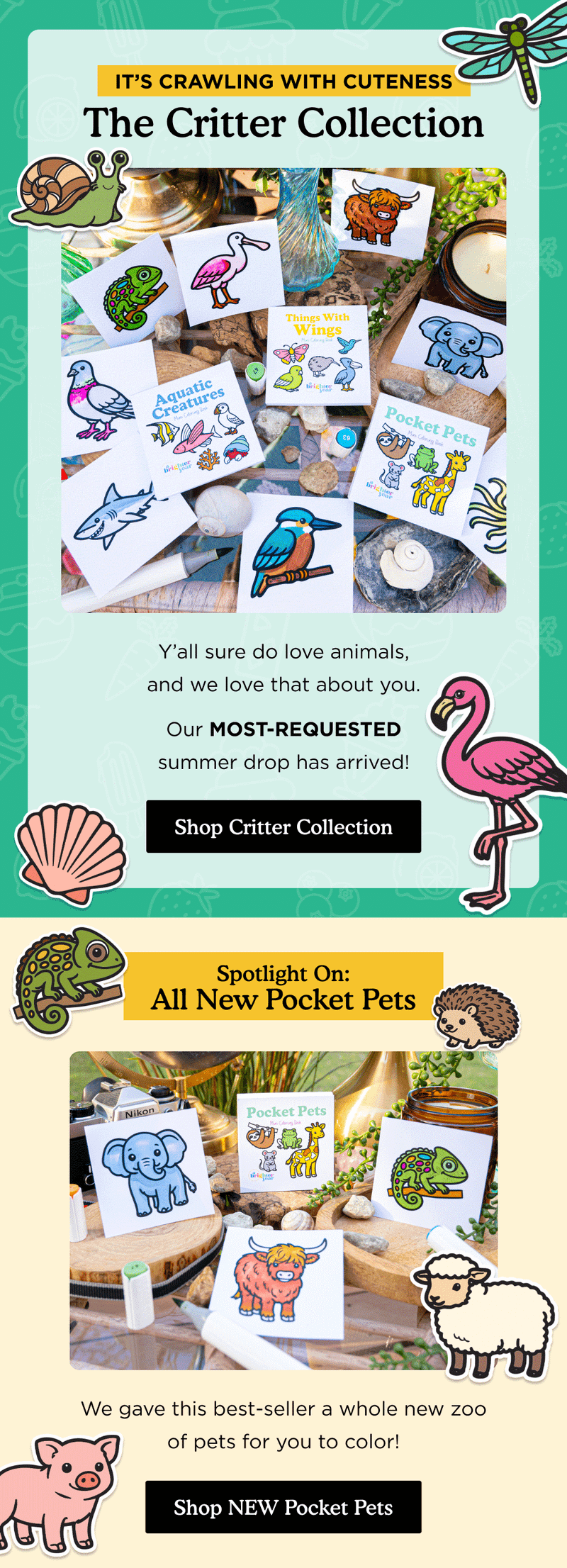 Promotional email — The Critter Collection Launch by Brighter Year