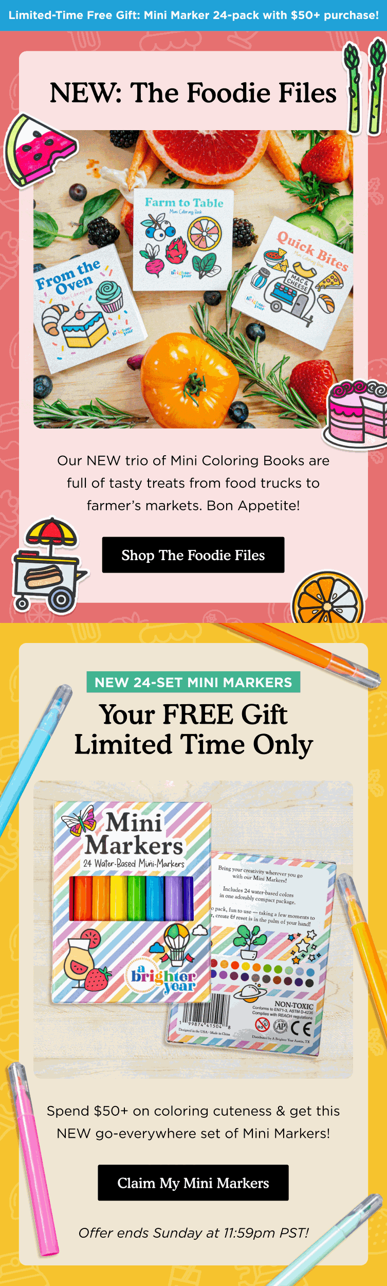 Promotional email — The Foodie Files — New Coloring Books by Brighter Year