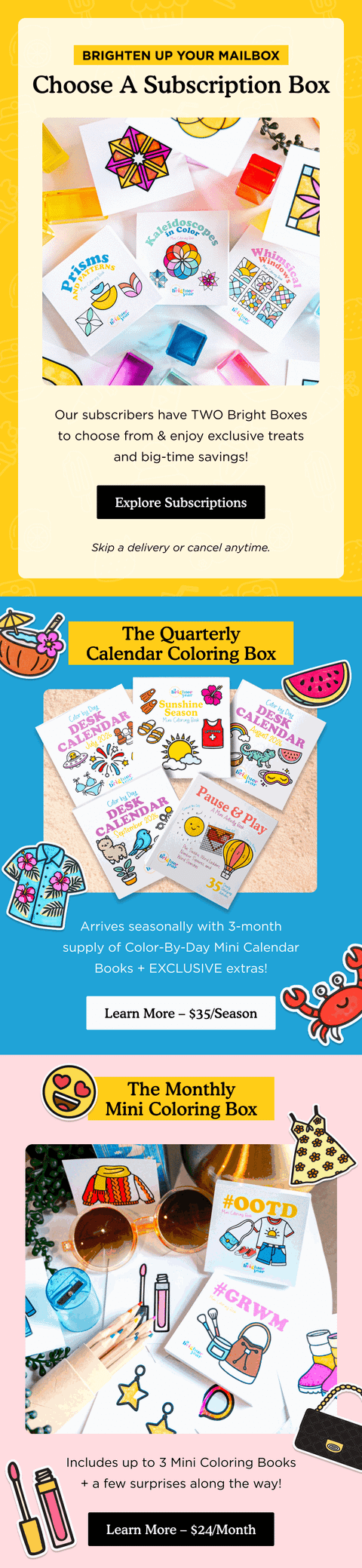 Choose a Coloring Subscription Box — A Brighter Year email