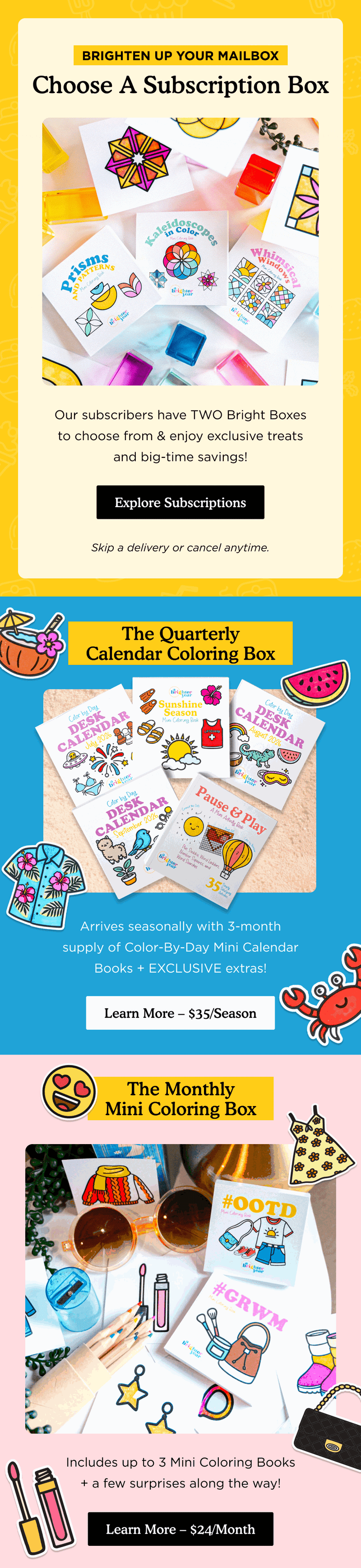 Nurture email — Choose a Coloring Subscription Box by Brighter Year