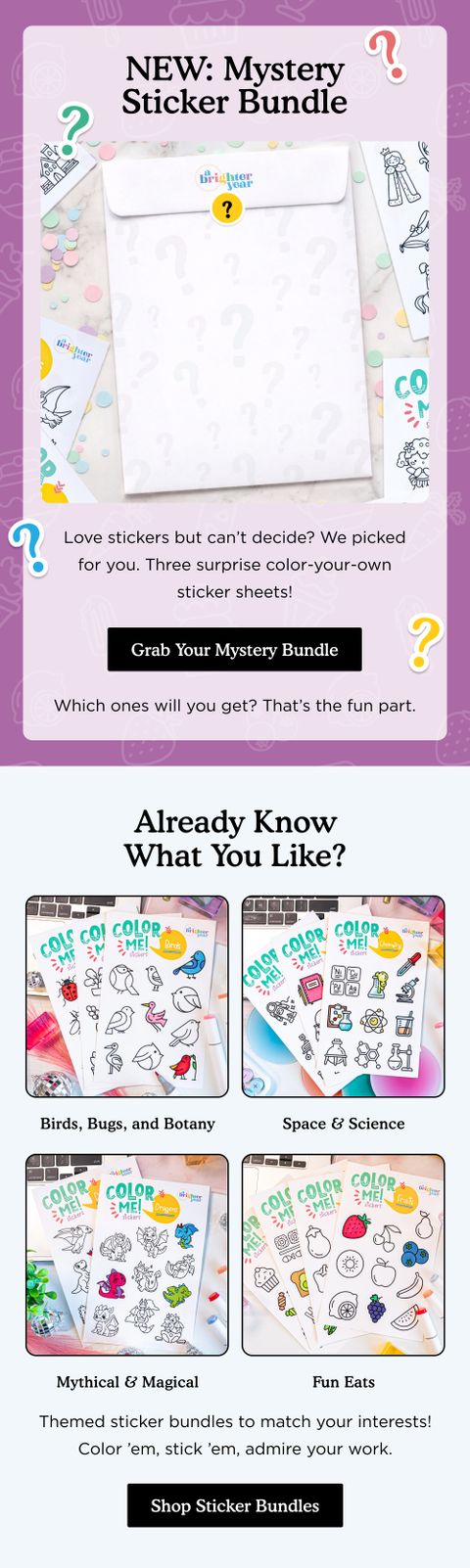 Mystery Sticker Bundle Launch — A Brighter Year email