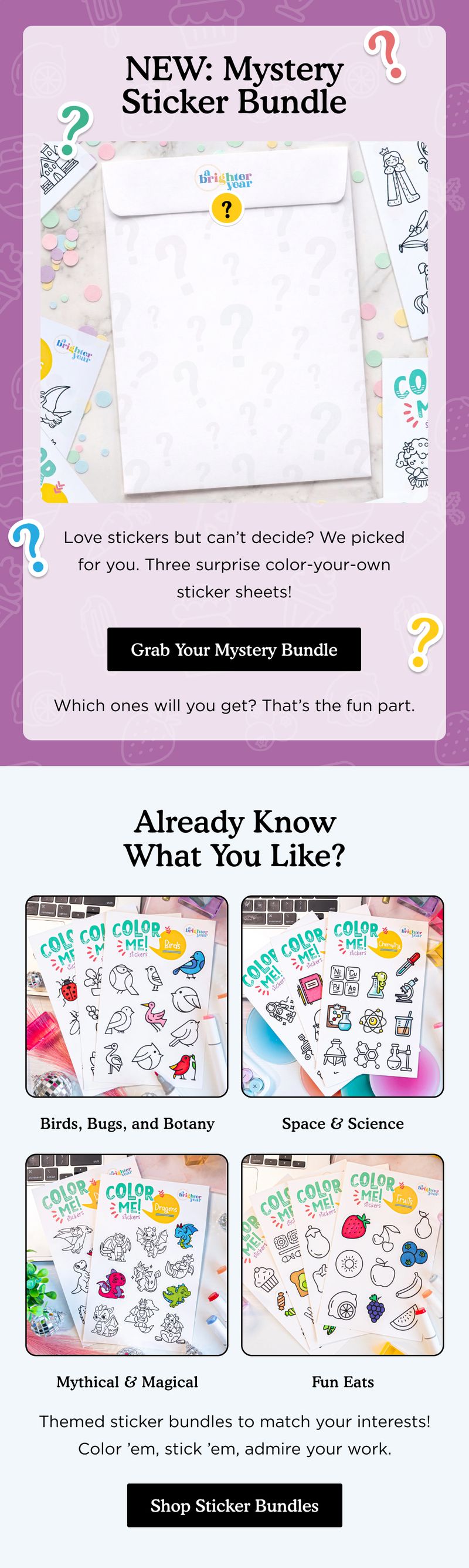 Promotional email — Mystery Sticker Bundle Launch by Brighter Year