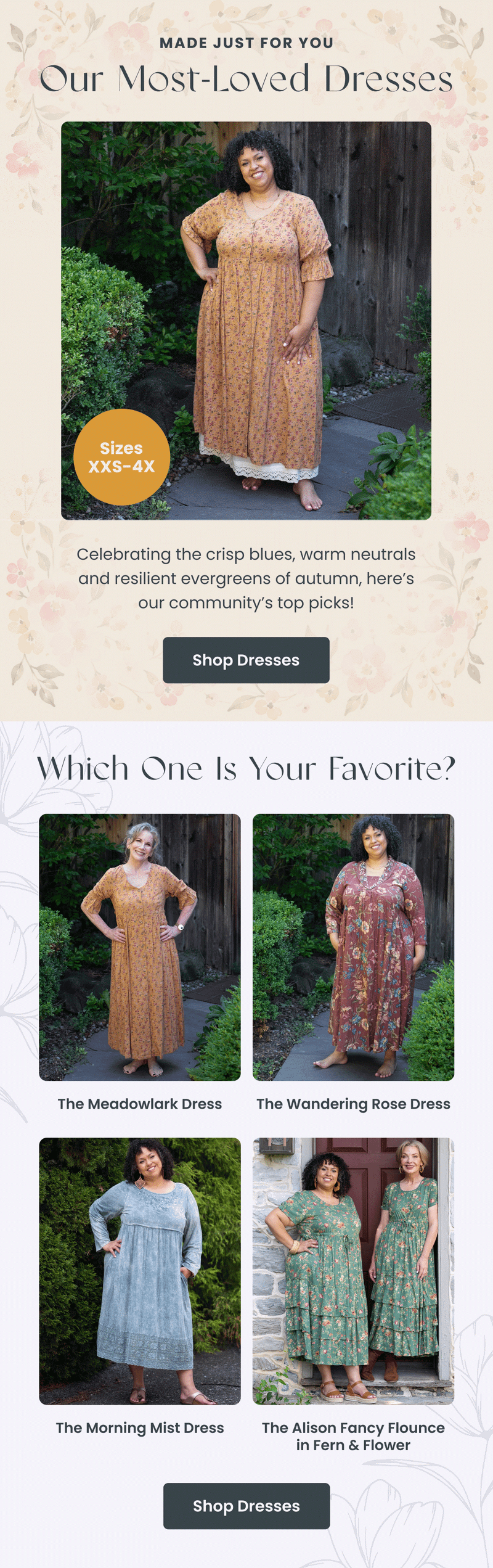 Promotional email — Most-Loved Dresses — Plus Sizes by Modern Prairie
