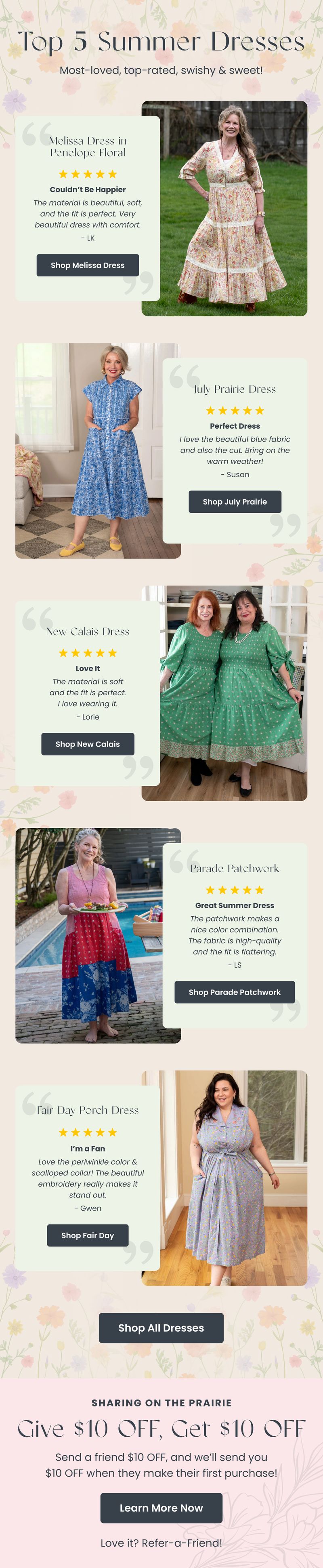 Promotional email — Top Five Summer Dresses by Modern Prairie