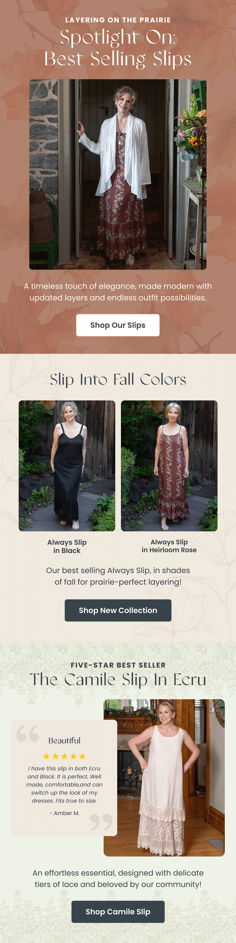 Promotional email — Prairie Layering — Bestselling Slips by Modern Prairie