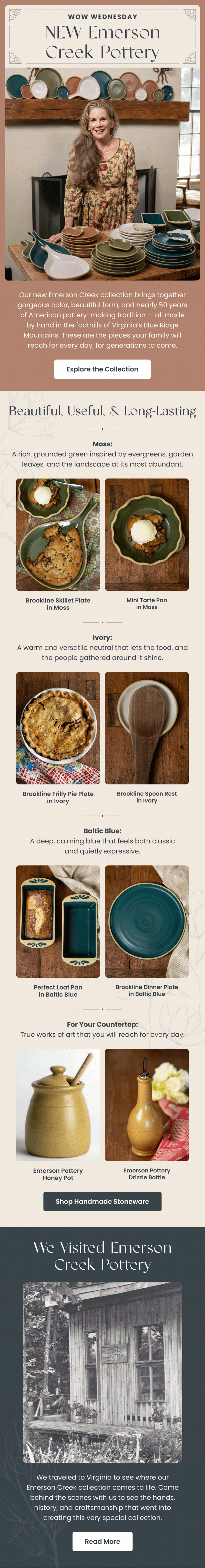Promotional email — Emerson Creek Pottery Spotlight by Modern Prairie