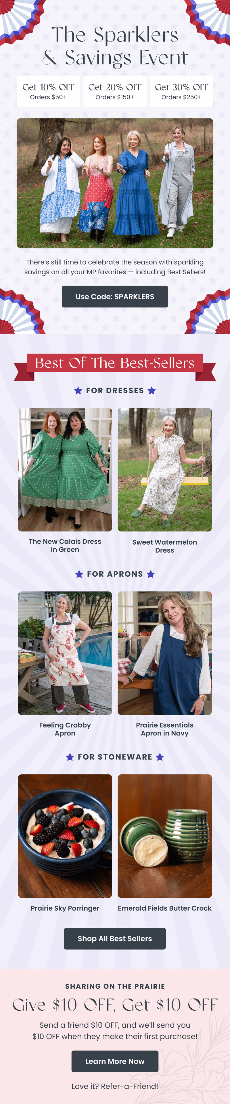 Seasonal email — Sparklers and Savings — Sale Reminder by Modern Prairie