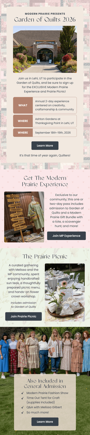 Garden of Quilts — The Modern Prairie Experience — Modern Prairie email