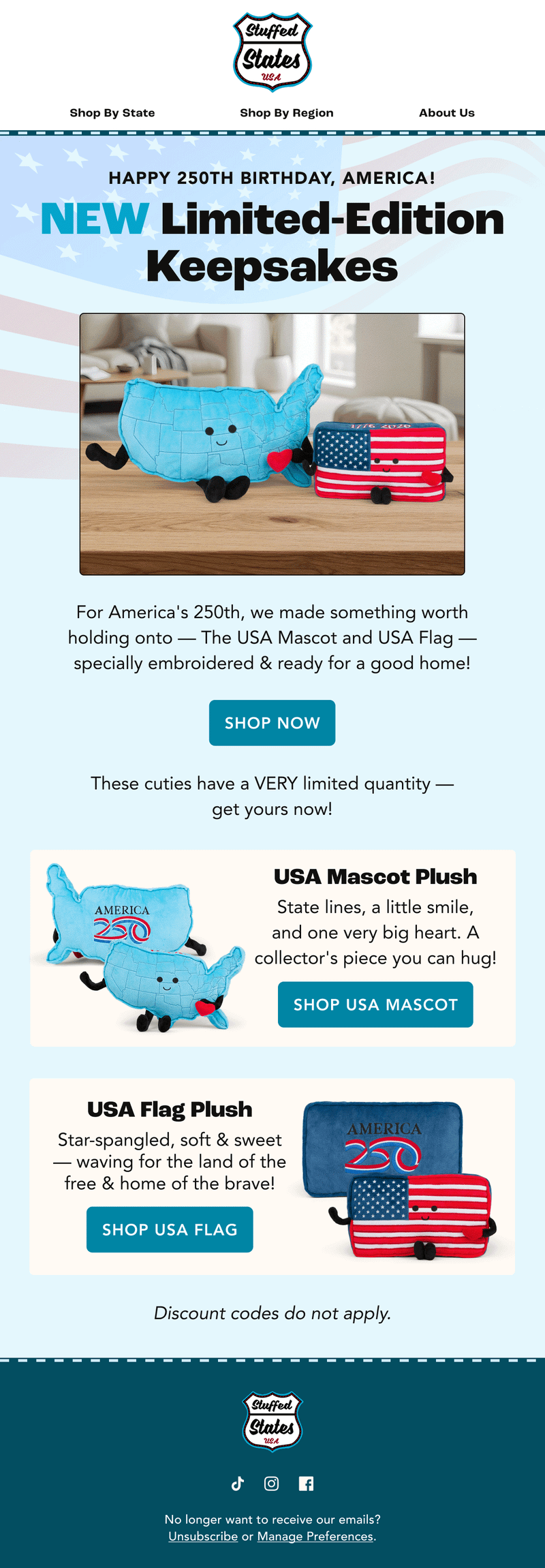 Seasonal email — America 250 — Limited-Edition Keepsakes by Stuffed States