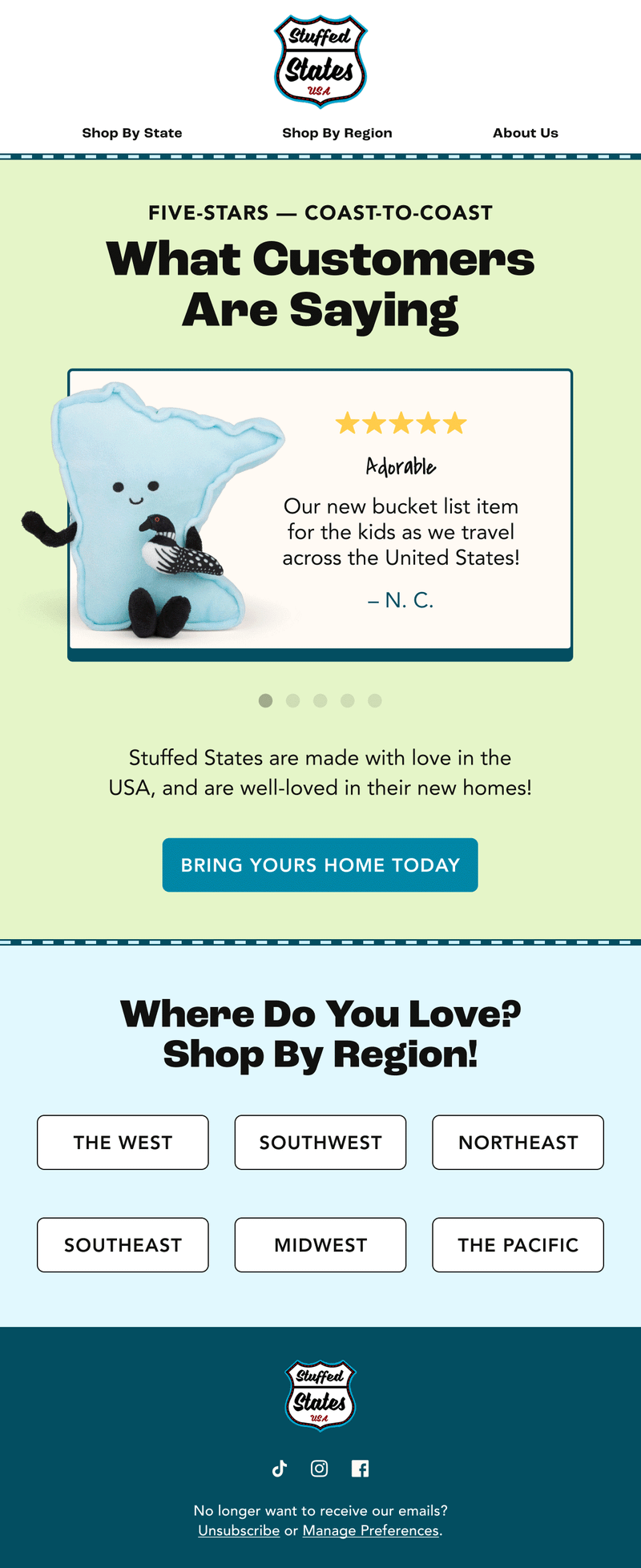 Nurture email — What Stuffed States Customers Are Saying by Stuffed States
