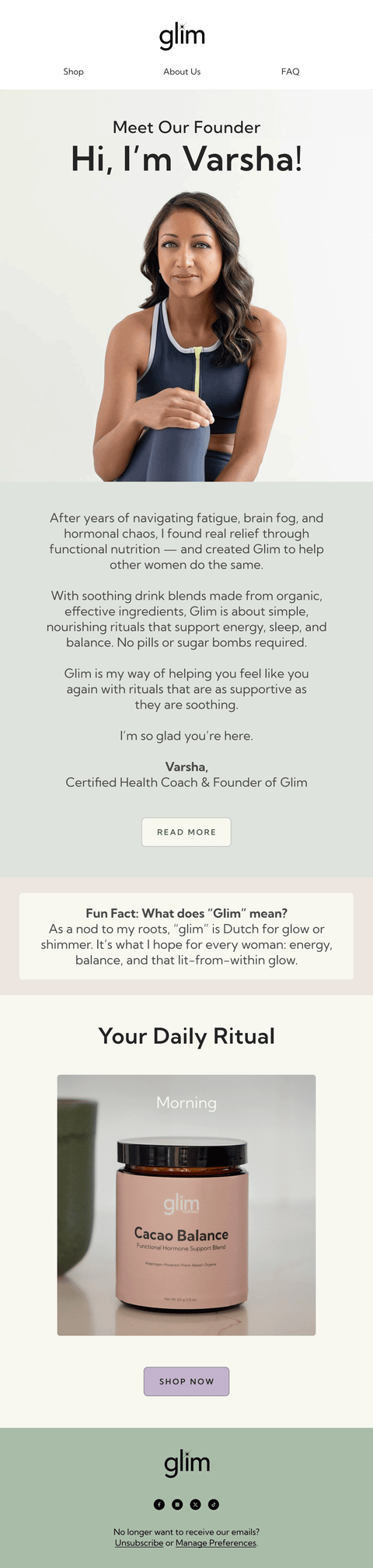 Meet Founder Varsha Wellness — Glim email