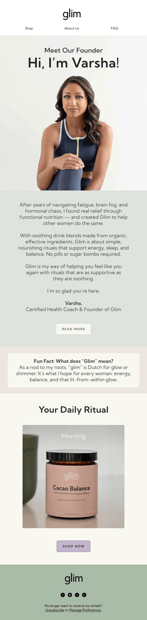 Meet Founder Varsha Wellness — Glim email