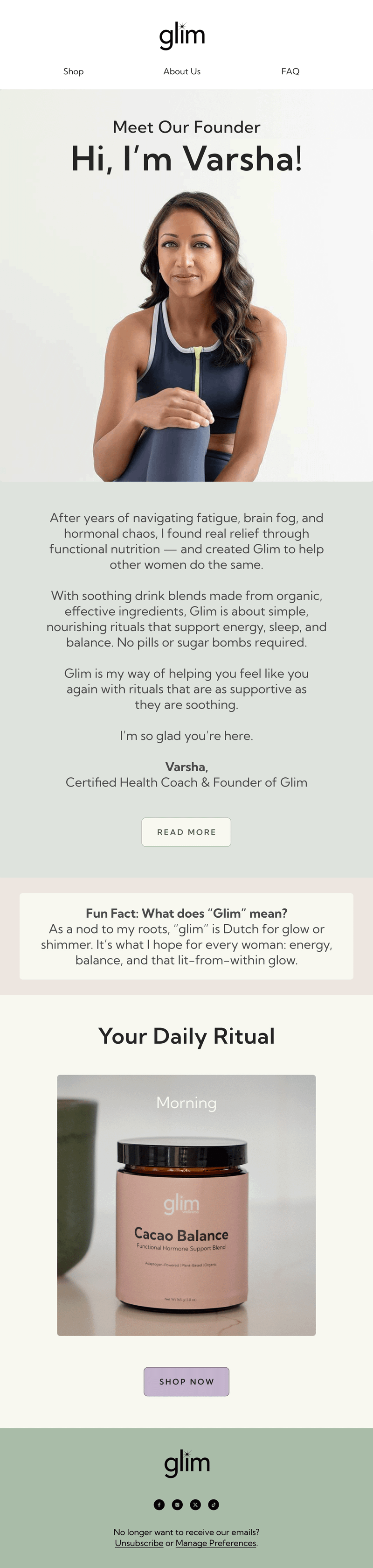 Educational email — Meet Founder Varsha Wellness by Glim