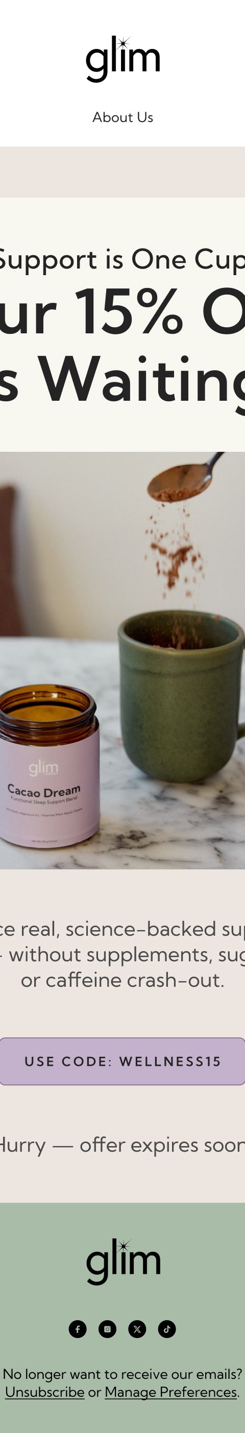 Daily Support One Cup Away — Glim email
