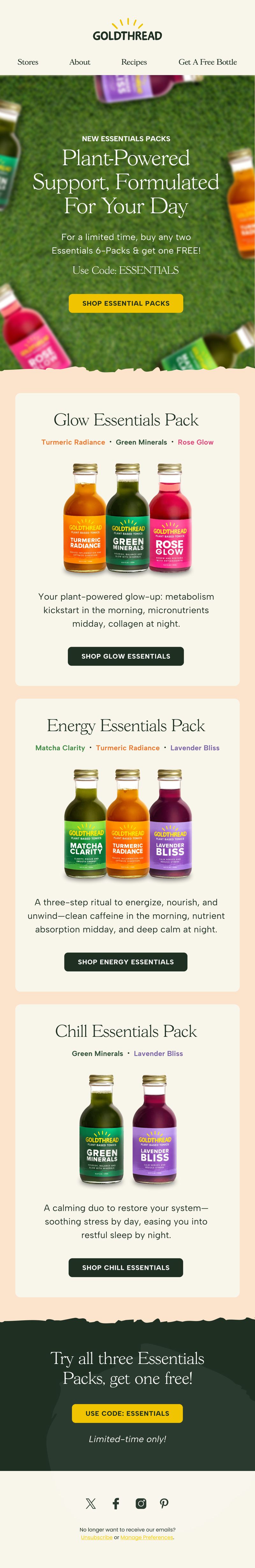 Promotional email — Limited Time Essentials Pack Deal by Goldthread
