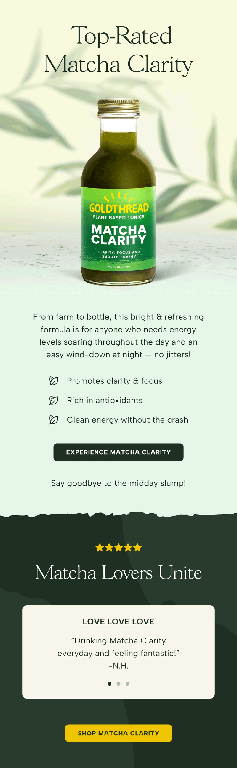 Promotional email — Say Goodbye Midday Slump by Goldthread