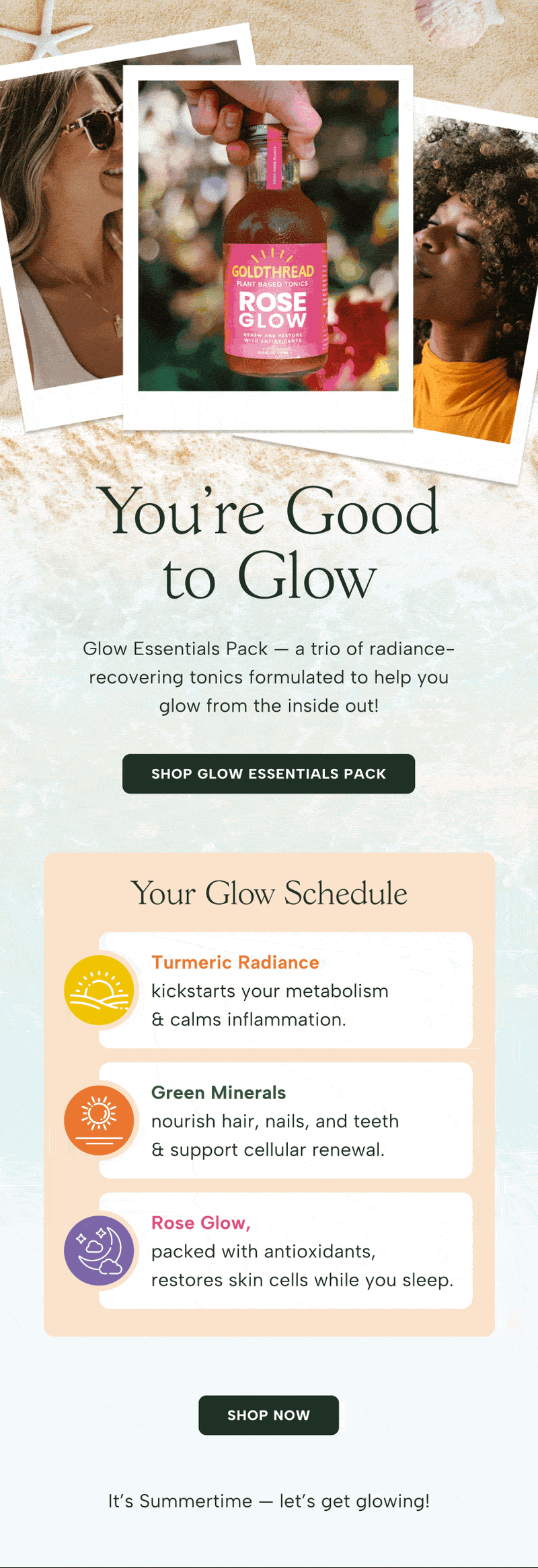 Promotional email — Summer Glow Season Launch by Goldthread