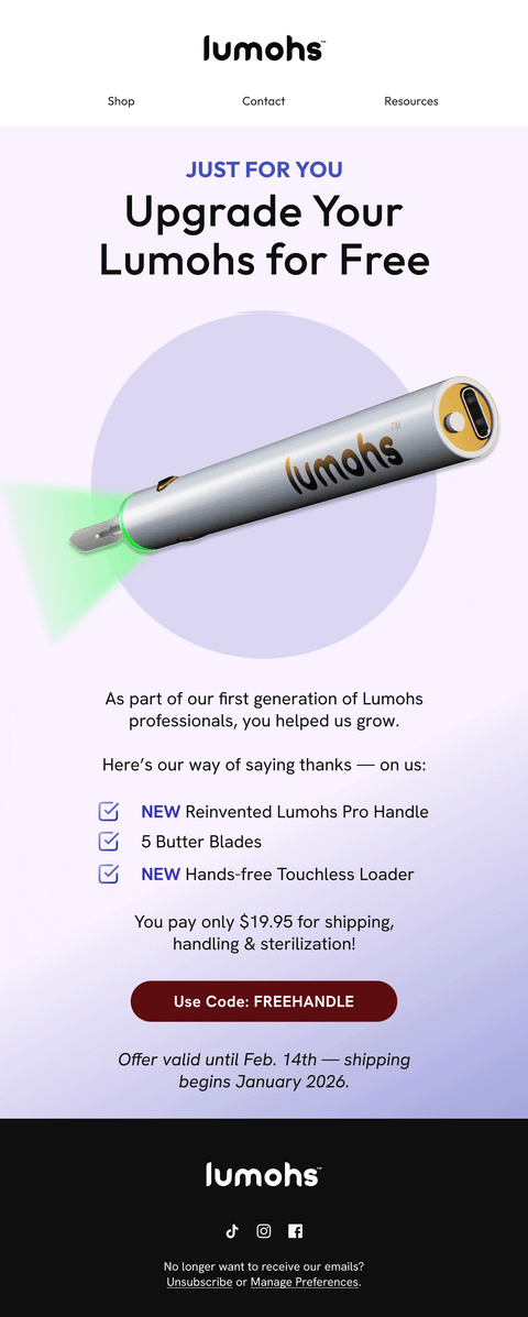 Upgrade Your Lumohs For Free — Lumohs email