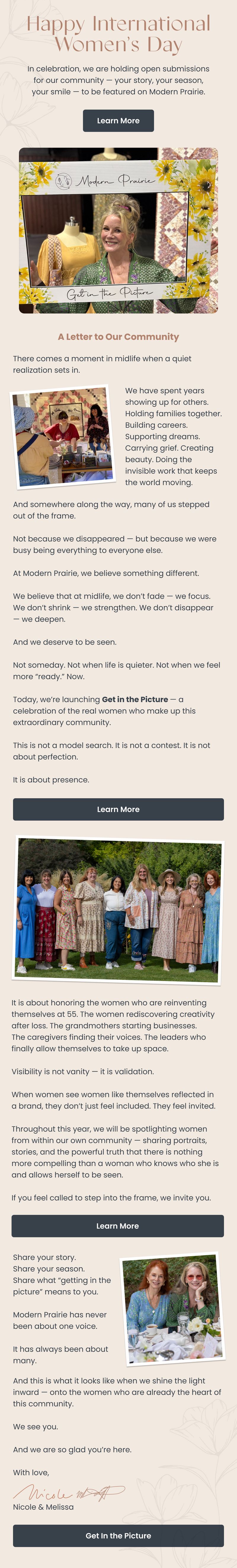 Nurture email — International Womens Day Stories by Modern Prairie