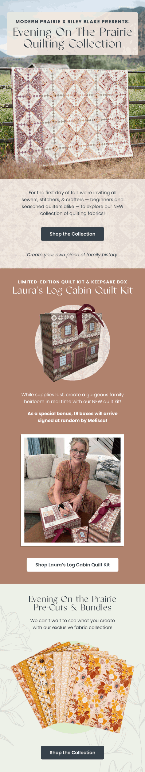 Promotional email — Limited Edition Quilting Kits by Modern Prairie