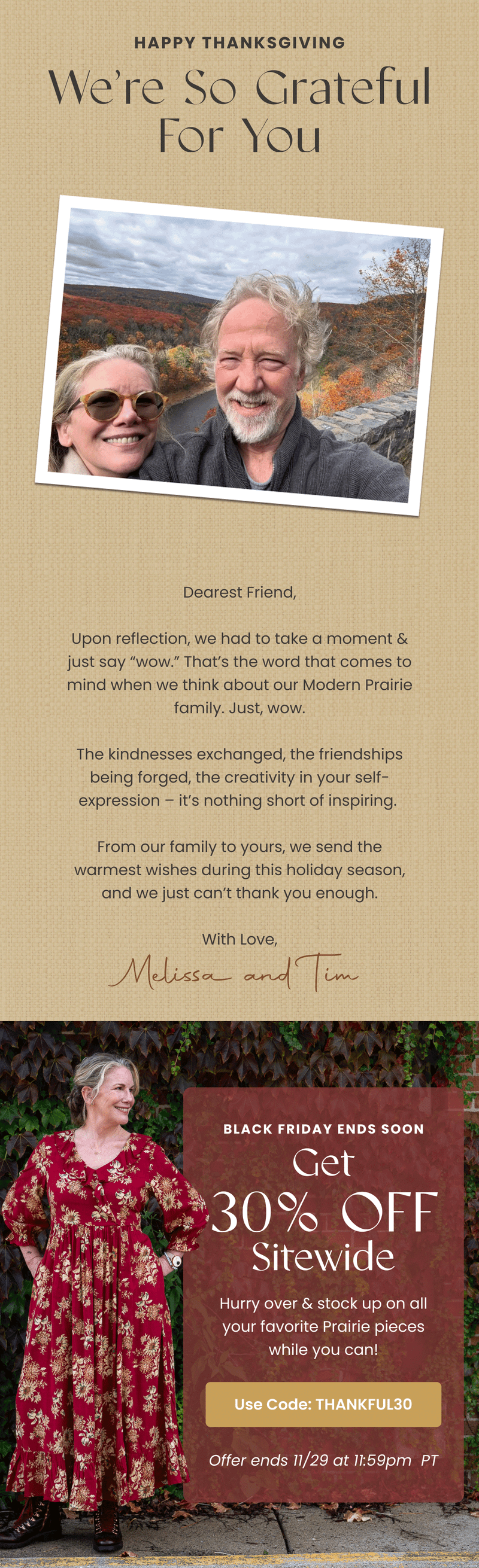 Seasonal email — Grateful Thanksgiving by Modern Prairie