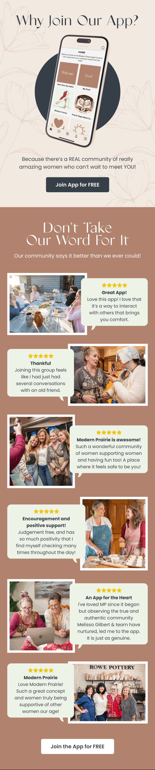 Welcome Series email — Join Our Community App by Modern Prairie