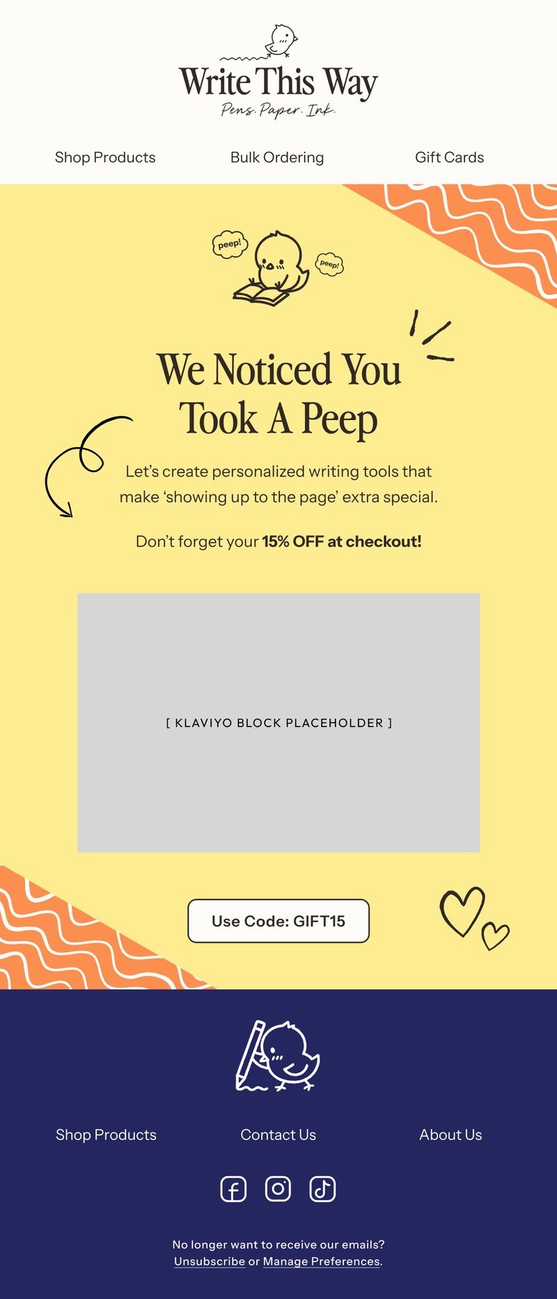 Win-Back email — We Noticed You Took A Peek by Modern Prairie