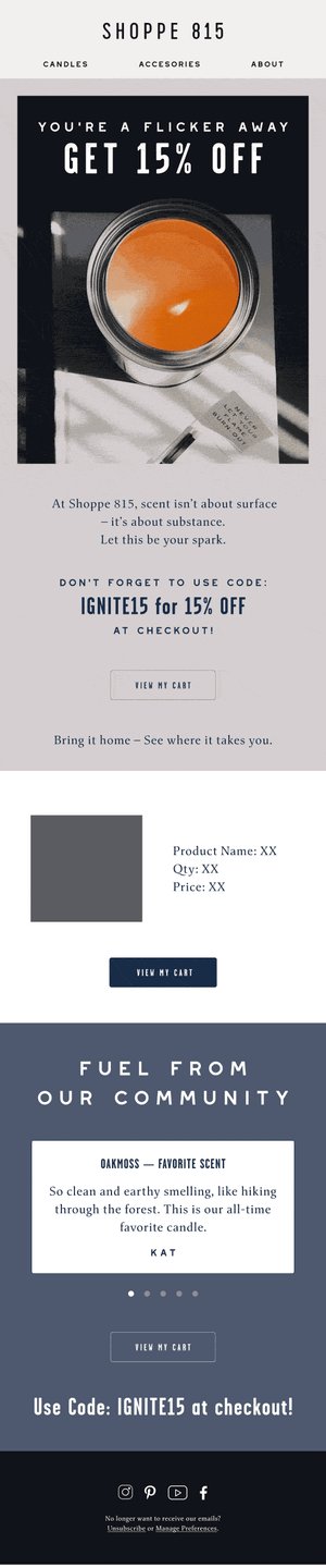 Ignite Candle 15 Percent Off — Shoppe 815 email