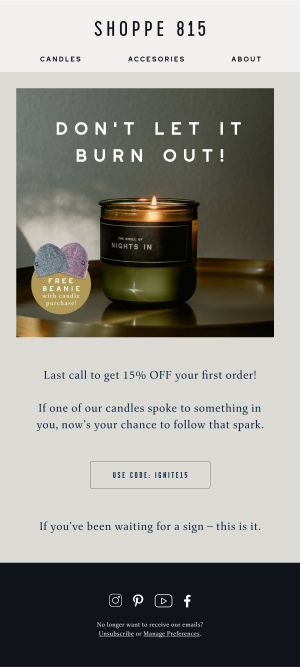 Welcome Offer Non Buyers — Shoppe 815 email